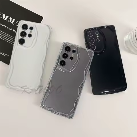 S25 Ultra Case Curly Wavy Frame Soft TPU Clear Cover For Samsung S24 FE S21 S23 S20 S22 Airbag Shockproof Cell Phone Capa Coque