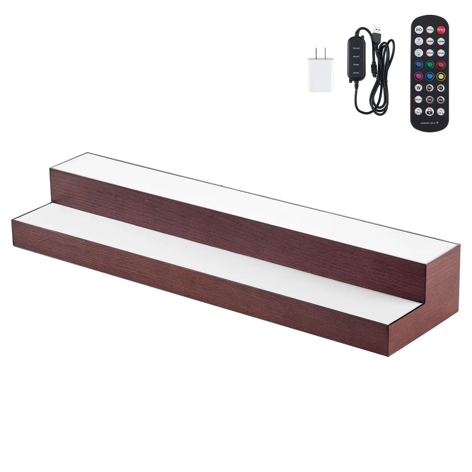 LED Lighted Liquor Bottle Display, 2-Tier 30-Inch Whiskey Rack, Support USB, Illuminated Home Bar Shelf with RF Remote & App