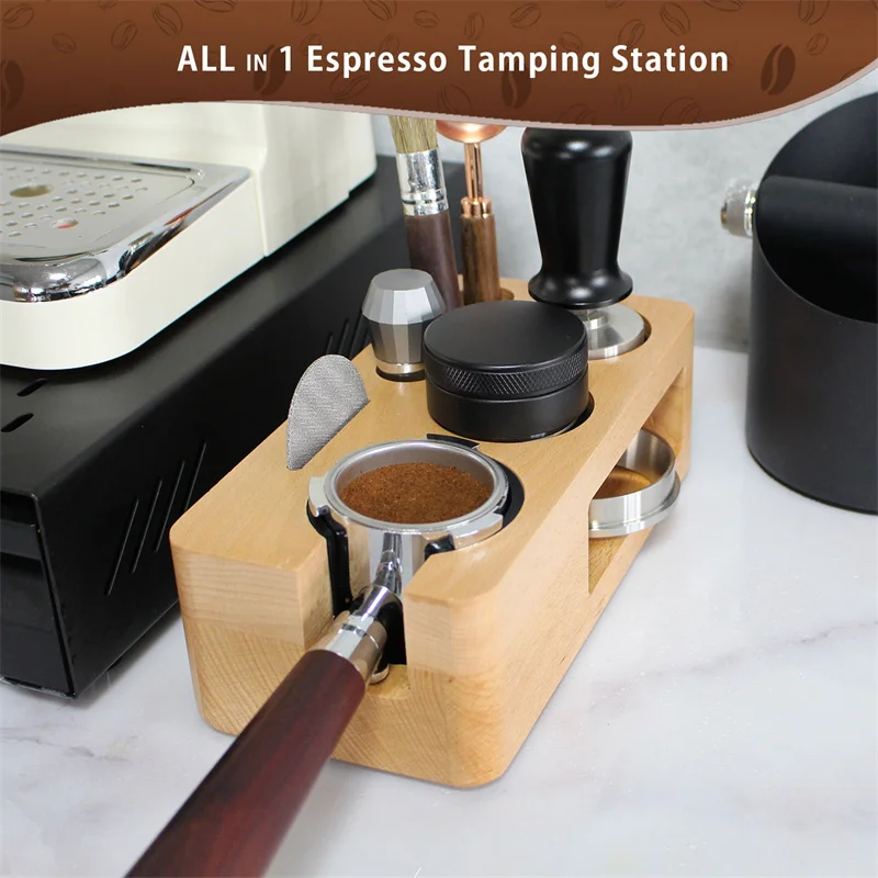 51/54/58mm Wooden Coffee Tamper Stand Presser Holder For Espresso Puck Screen Tamping Station Distribution Lever Tool Tamper Mat