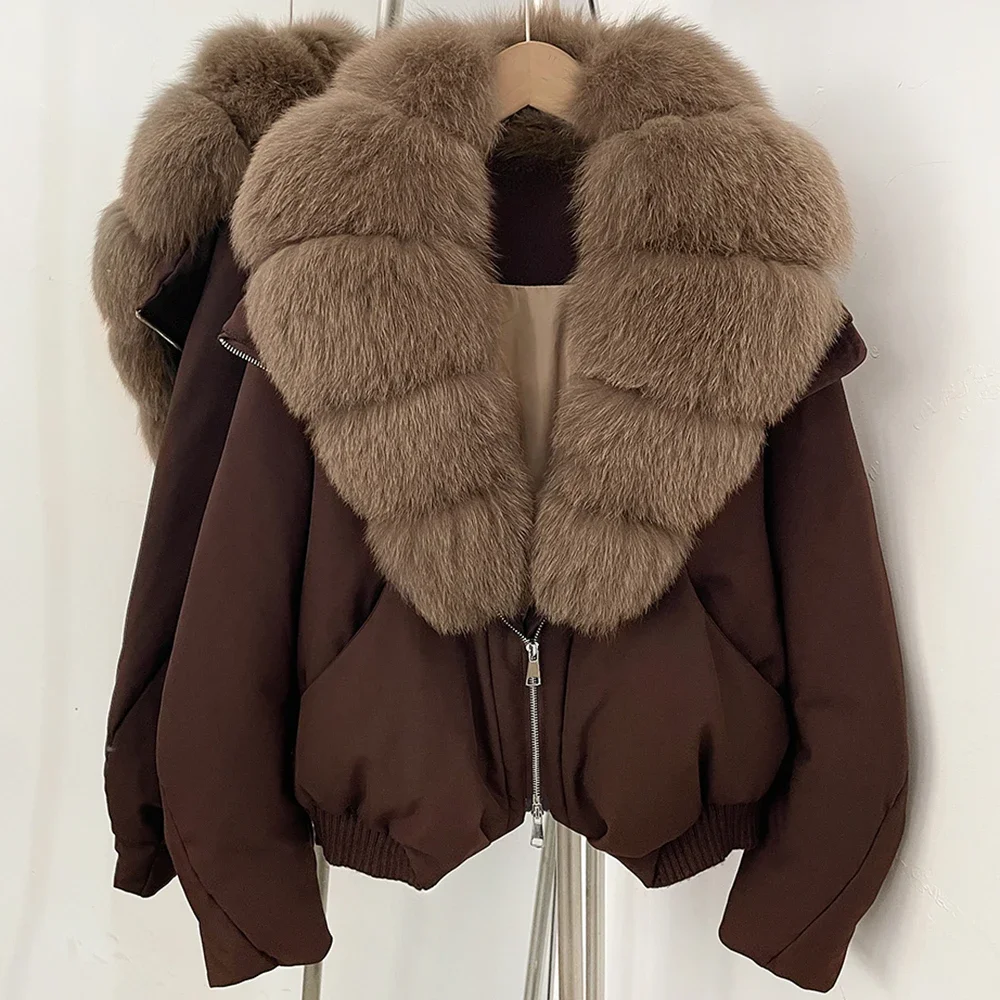 OFTBUY Daunen-Bomberjacke Neue Luxus-Waschbärpelz-Pufferjacke Damen Großer Echter Fuchspelzkragen Daunenjacke für Frauen – Detail 16