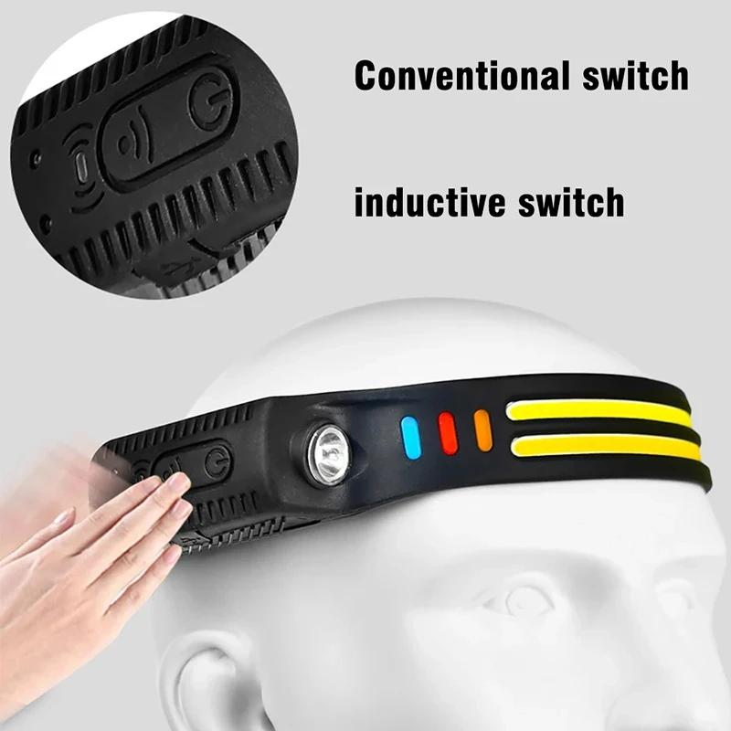 New Multimode LED COB Sensor Headlight Built-In Battery USB Rechargeable Waterproof Headlamp Outdoor Camping Fishing Lantern