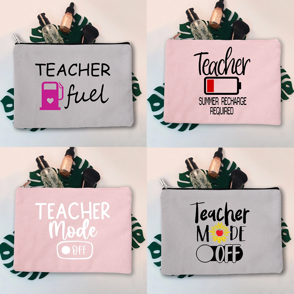 Teacher Mode Off  Back To School Teacher Gift Women Makeup BagCanvas Cosmetic Cases Bag Makeup Pouch Lipstick Storage Organizer