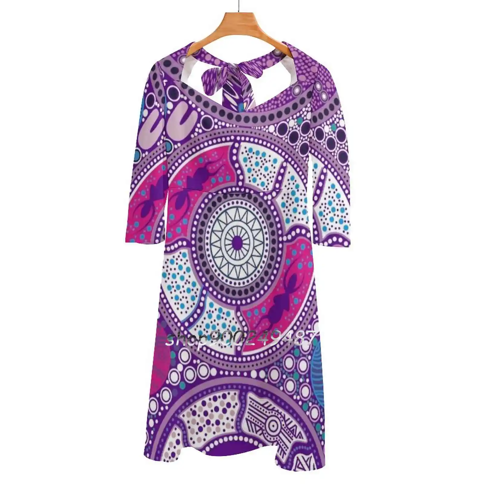 Because Of Her , We Can Square Neck Dress Sweet Summer Dress Women Elegant Halter Print Dress