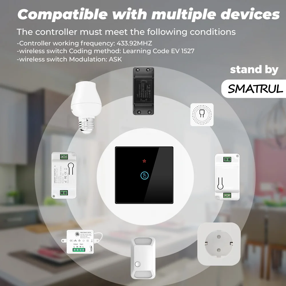 GERMA-Smart Home Wireless Touch Switch, Lâmpada LED, Controle Remoto Tela de Vidro, Painel de parede Botão, On and Off, 1 Gang, 2 Gang, 3 Gang, 433MHz