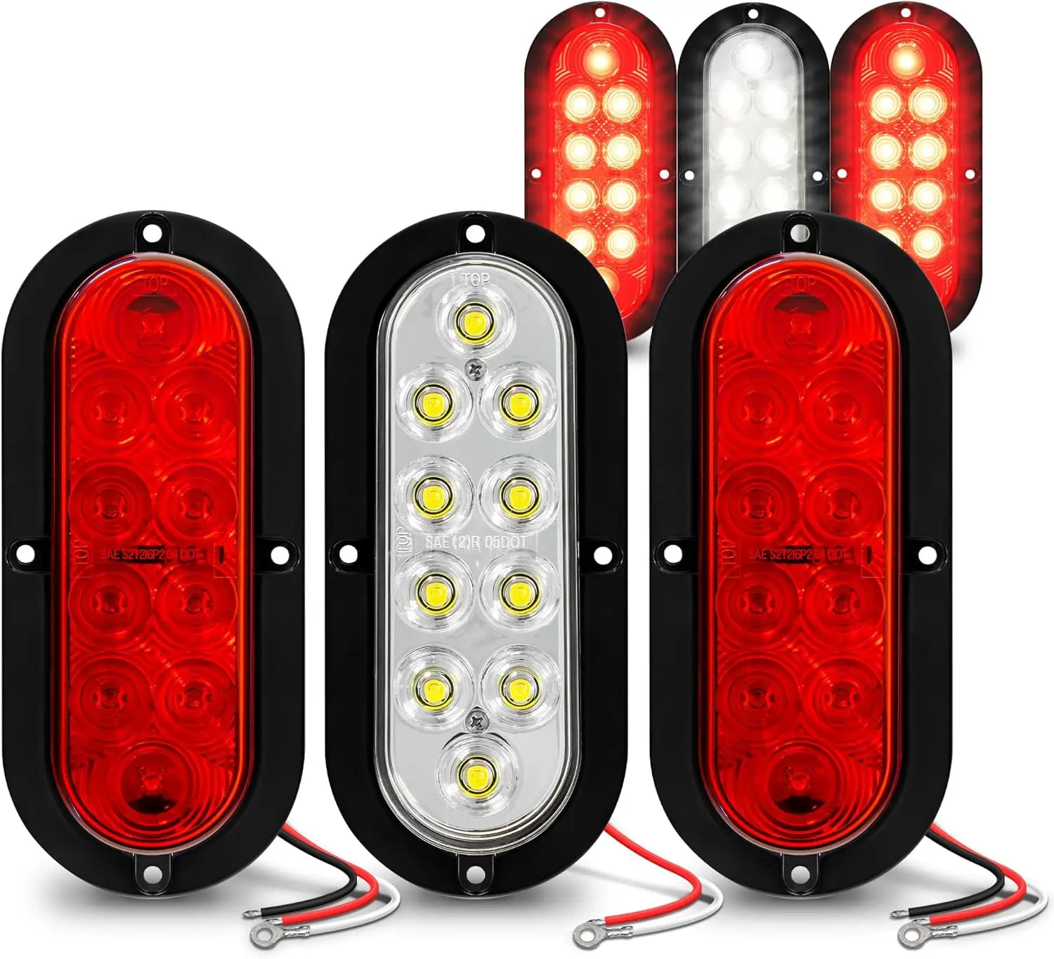 

TRUE MODS 6' Oval LED Trailer Tail Light Kit, 4 Red + 2 White, Surface-Mount, DOT/SAE, IP67 Waterproof