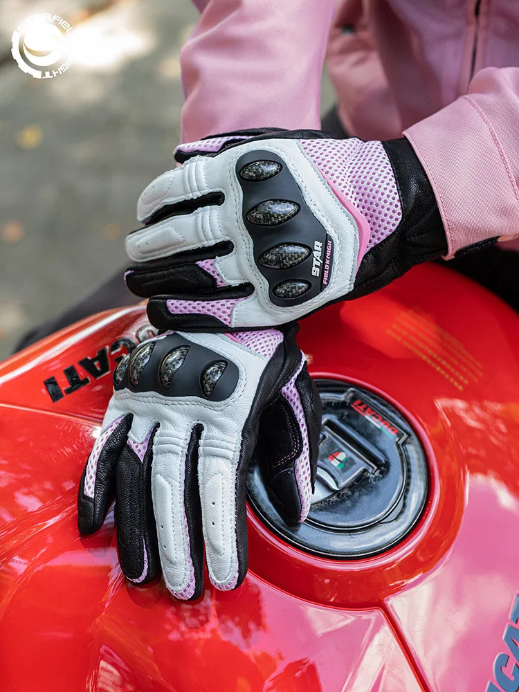 STAR FIELD KNIGHT SKG-548 SKG-549 Women Motorcycle Gloves Goatskin Leather Mesh Breathable Touchscreen Full Finger Riding Gloves