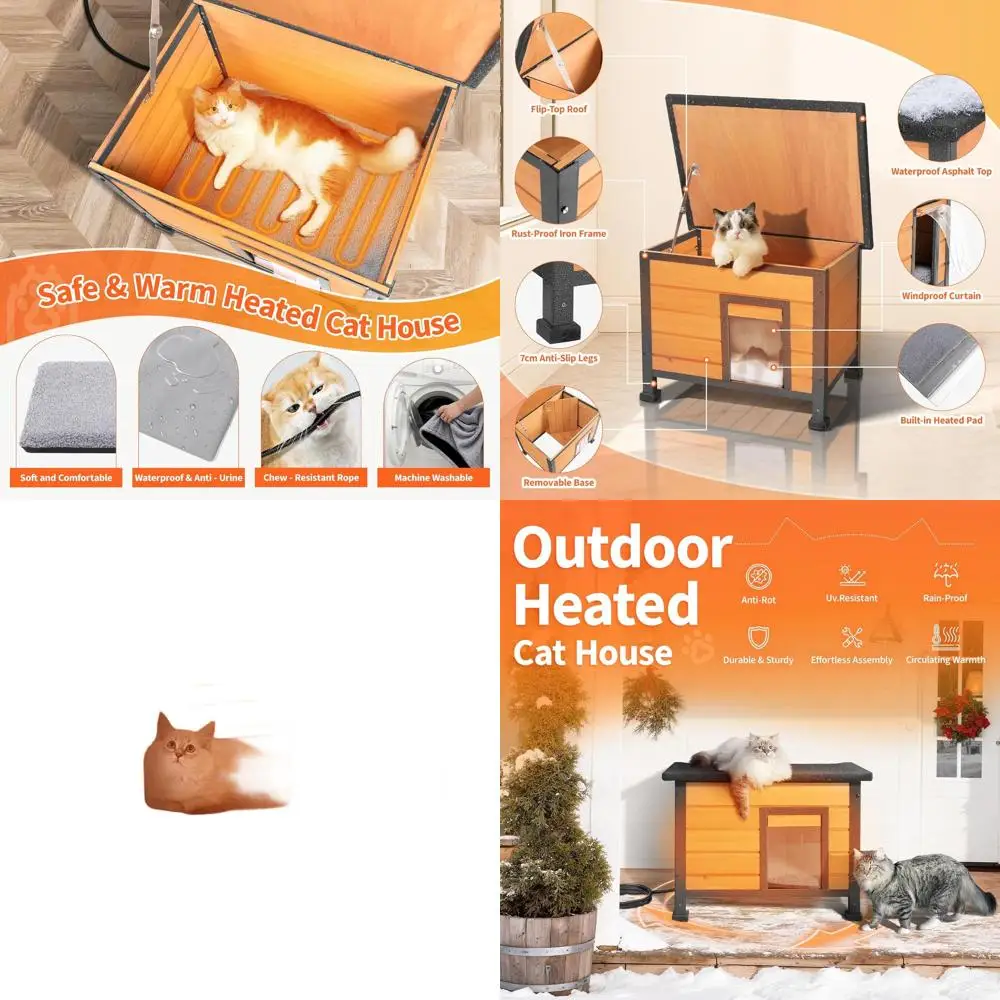 

Weatherproof Insulated Outdoor Cat Shelter with Heating Pad, Escape Door, and All-Steel Frame, Brown