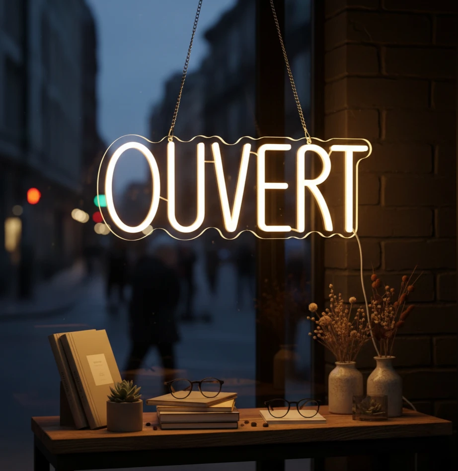 Ouvert LED USB Powered Door Sign with Dimmable Switch, Wall Decoration for OPEN Shops Döner Shop Store Bio Food Stall (Open)