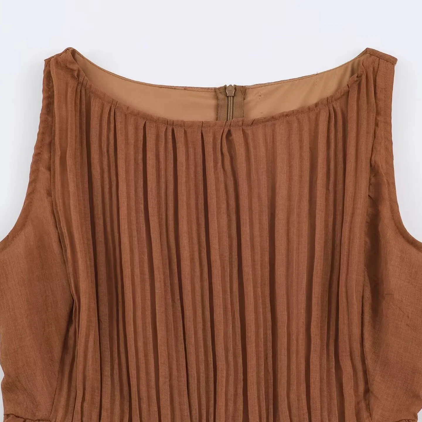 Slim Fit Long Dress Brown Texture round Neck Sleeveless Women's Fashionable Summer Dress Casual Style ZADATA Brand
