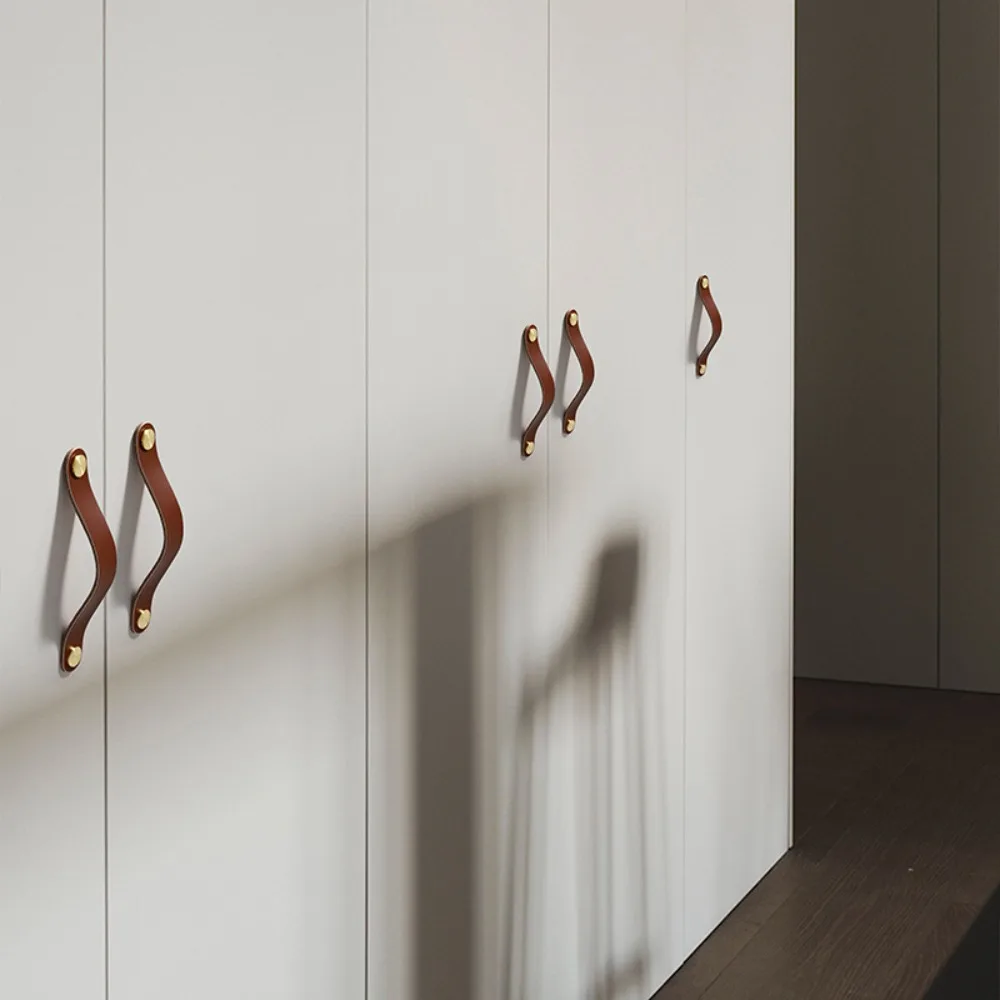 Tiradores de puertas de estantería, manija de gabinete ecológica, manija de muebles, manijas de puertas de cuero, tiradores de cajón, 2 uds.