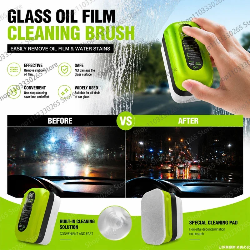 Automotive Glass Oil Film Remover, Easy-Use Cleaning Brush for Windscreen, Improve Night Driving Visibility & Safety