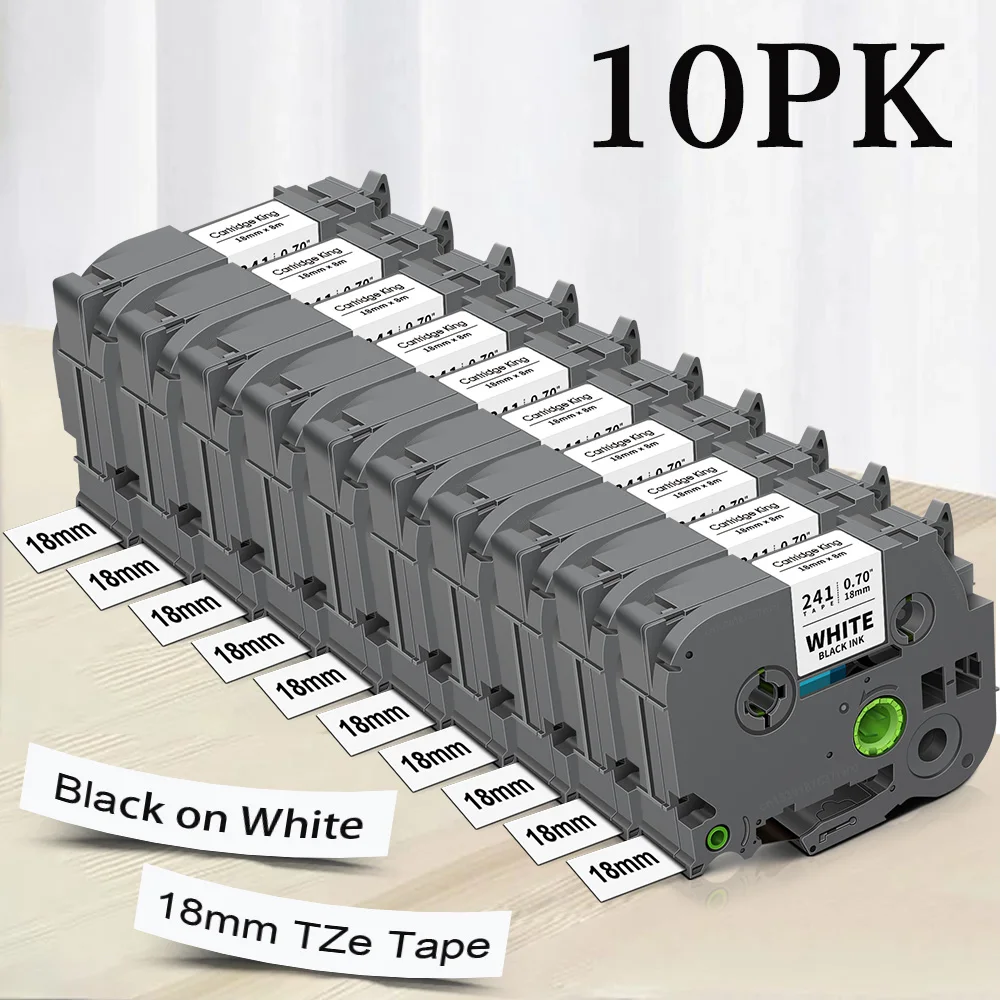 5/10PK 18mm Replace Brother TZe241 TZe-241 TZ241 TZ 241 Black on White Laminated Label Compatible for Brother Ptouch Label Maker