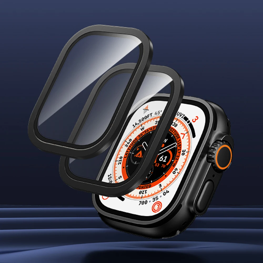 Screen Protector For Apple Watch Ultra 2 49mm accessories Titanium Alloy Frame+HD Tempered Glass Cover Protective iWatch ultra 2