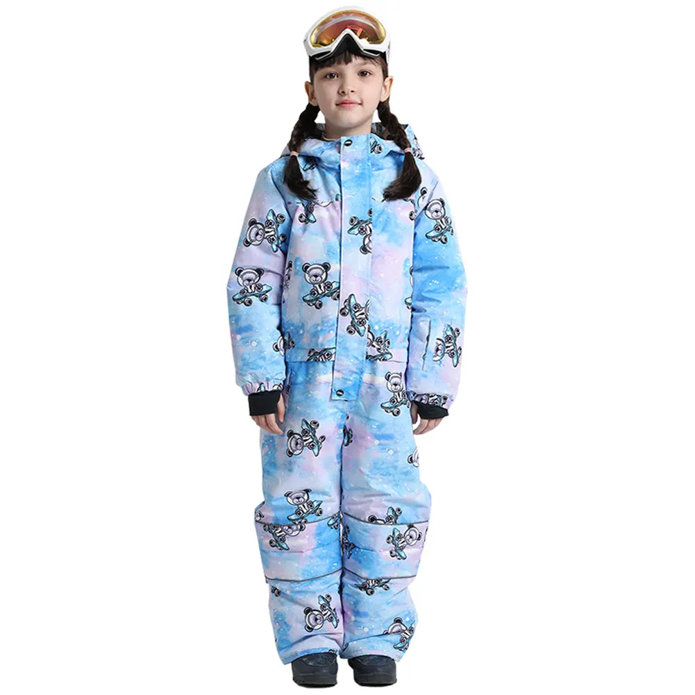 One-Piece Children's Snow Suits Penguin Printed Hooded Windproof Warm Girls Boys Ski Jacket Winter Snowboarding Wear