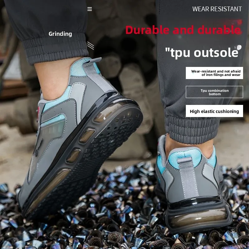 남성용 안전 신발 강철 발가락 부드러운 밑창 여성 남성 운동화 경량 에어 쿠션 작업 신발 보호 안티 스매싱