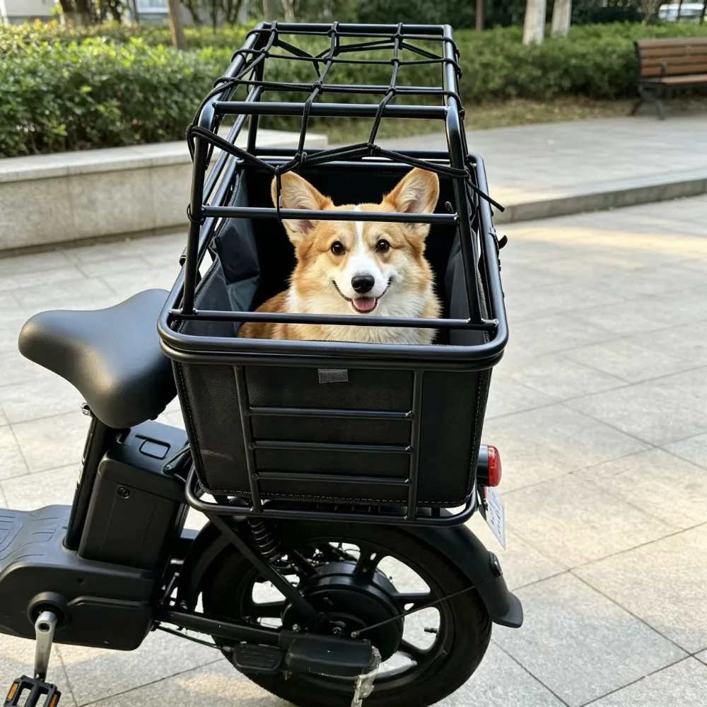Pet Dog Basket Seat for Electric Bike Motorcycle Bicycle Rear Rack, Dog Cage Carrier for Pet Travel Outdoor Riding