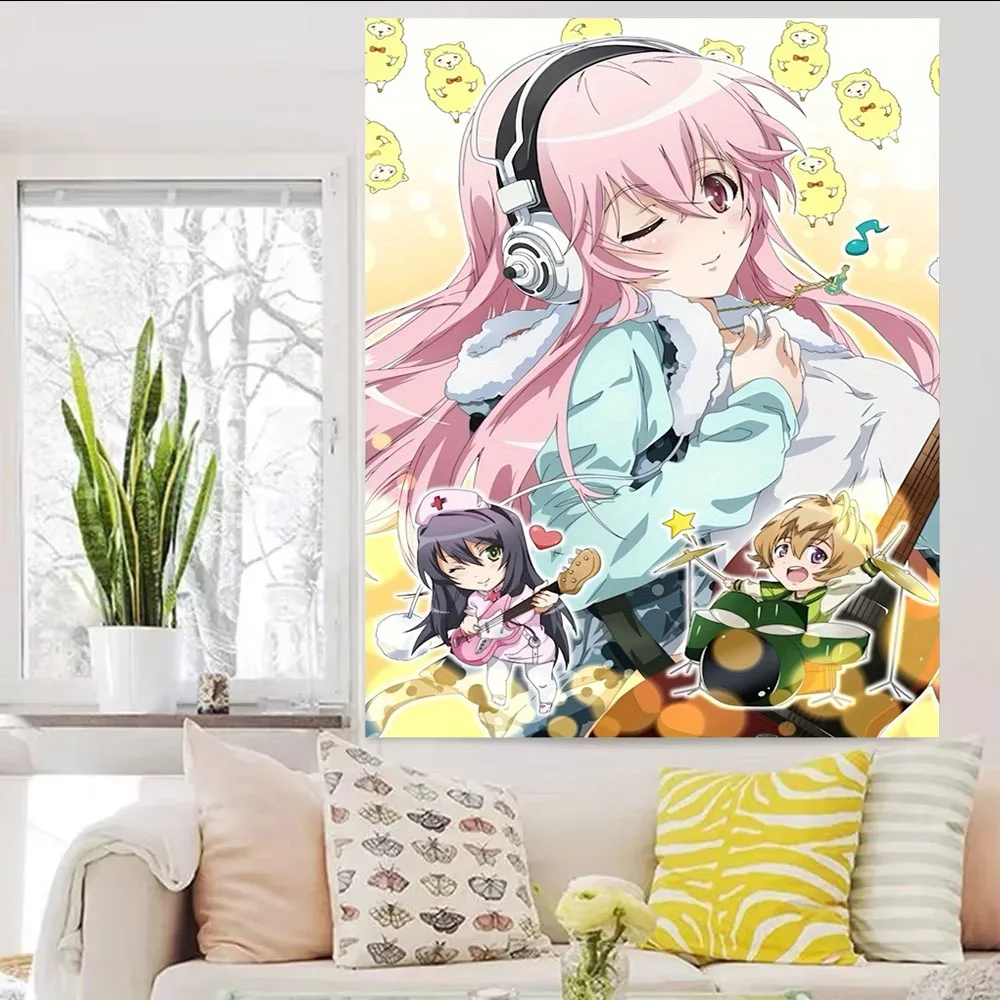 S-SUPER SONICO Nitro+ Anime Tapestry Virtual Idol Anime Art Wall Hanging Cutecore Room Decor Aesthetic Room Decor