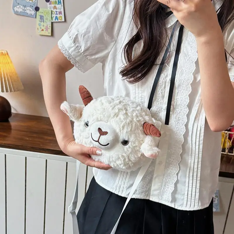 Kawaii-Tasche für Damen, Cartoon-Schaf-Plüsch-Umhängetasche, neue Crossbody-Tasche, kleine Handytasche, Bolsa Feminina – Detail 2
