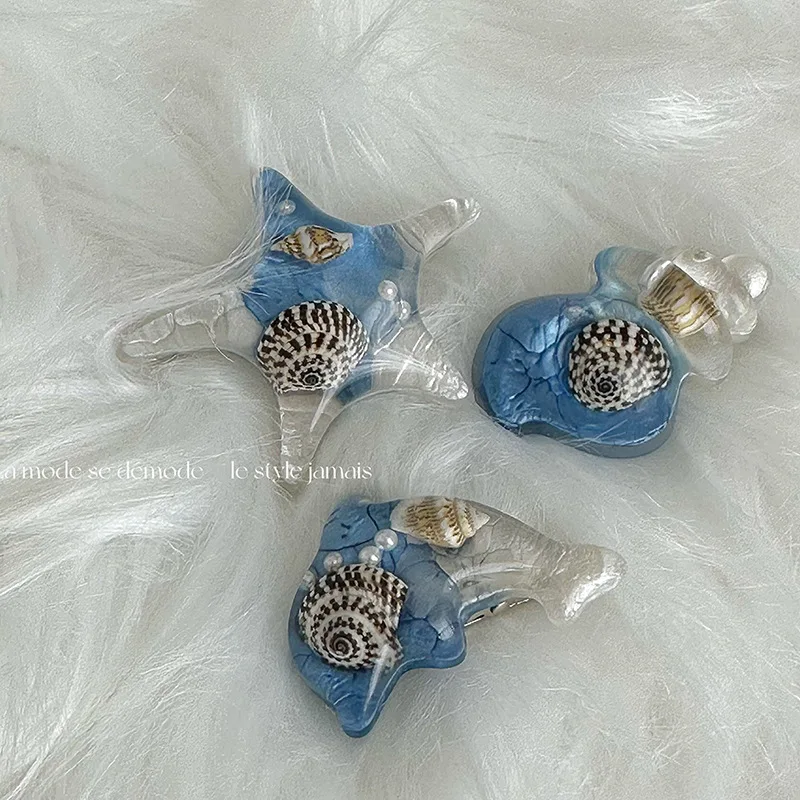 Small group creative design blue conch hair clip animal starfish side bangs hair clip broken hair clip hair accessories