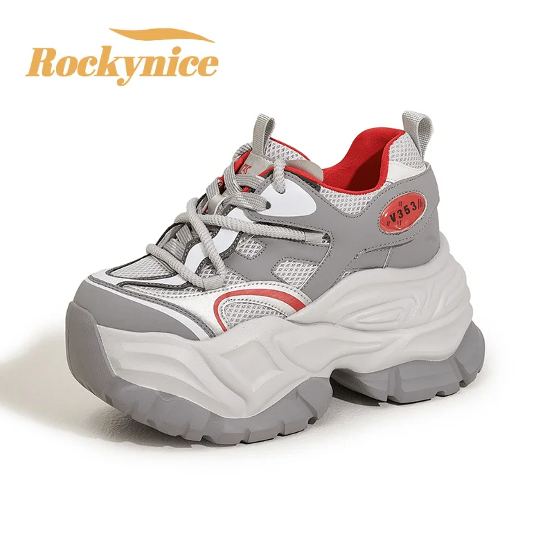 10CM Women Chunky Shoes 2026 Spring Summer Mixed Colors Sneakers Ladies Breathable Mesh Casual Shoes Coszy Thick Bottom Footwear