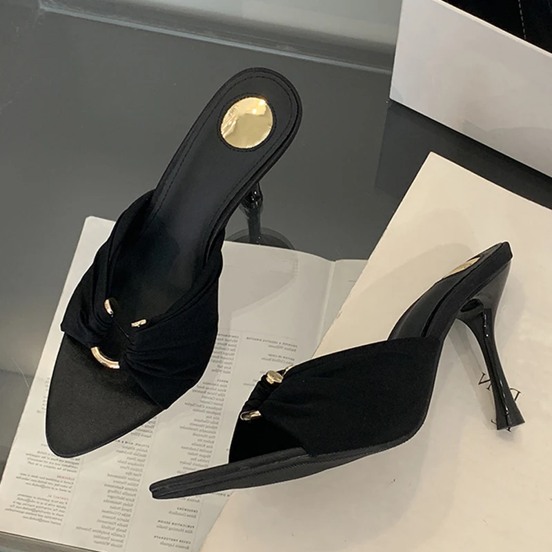 

Womens Shoes Summer Fashion Slippers Mules Slides Sexy Hollow Out Metal Buckle Shoes for Women Designer Sandals High Heels Shoes