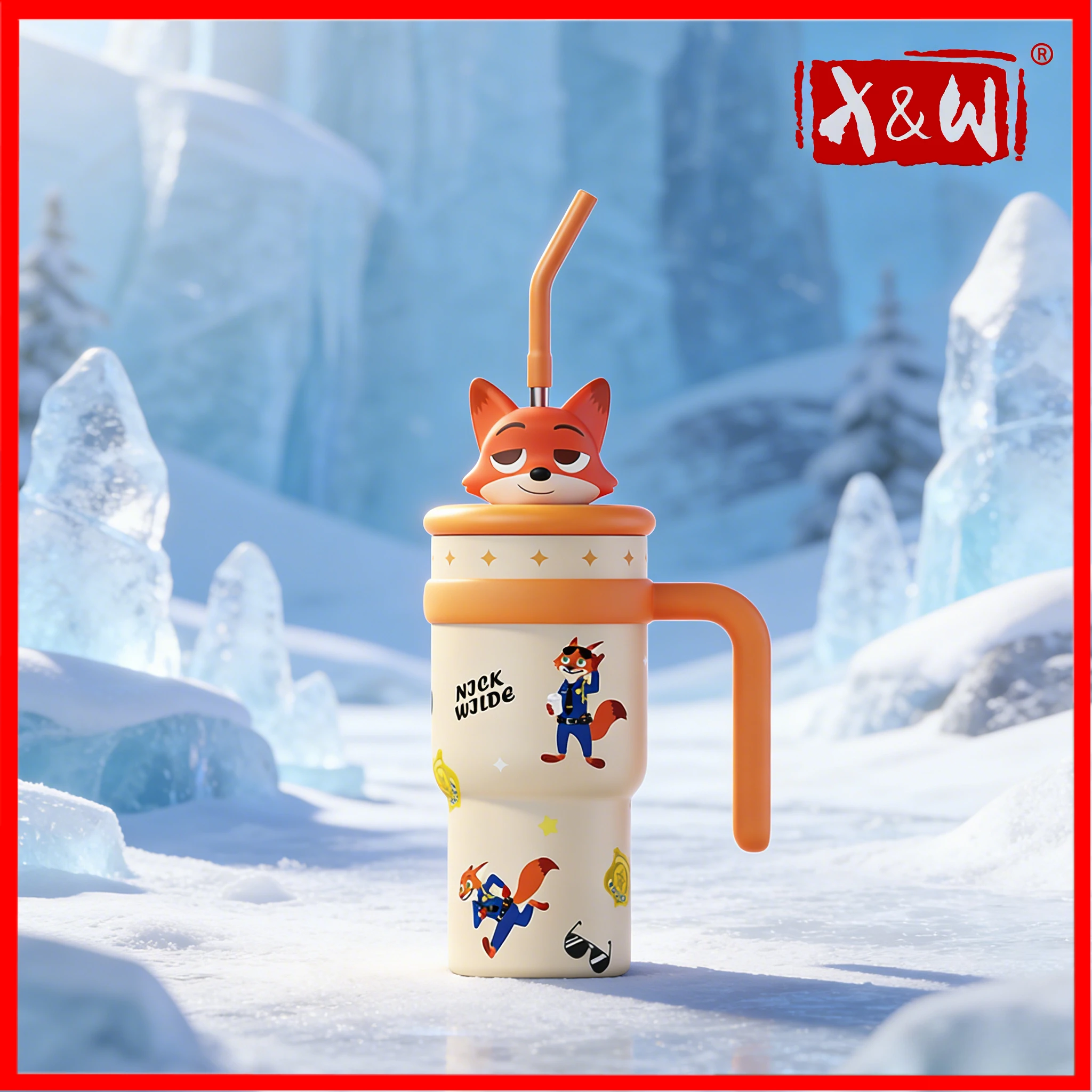 X&W 700 ml Disney-Serie Eisbecher 316/304 Edelstahl + PP Puppenkopf Stroh Thermosbecher Wasserflasche Kreative Geschenke für Freunde