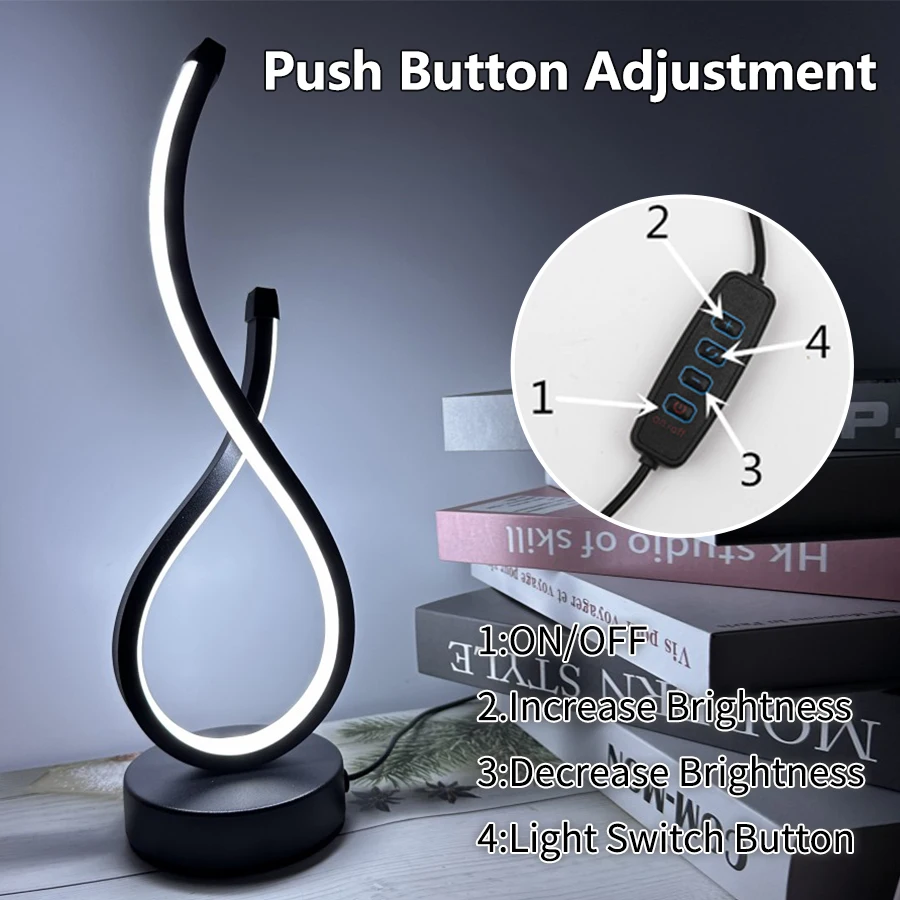 LED Night Table Lamp Modern Spiral Dimmable Bedside Bedroom Lamps Nightstand Desk Lamp Night Light for Living Room Home Office