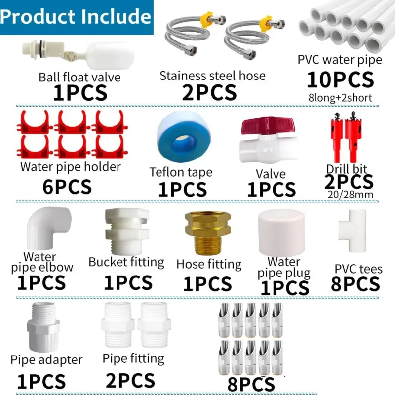 36pcs PVC Tee Accessories for Automatic Pig Poultry Water Dispenser Feeder System Full Set Pipe Fittings Cup Nipple Drinker