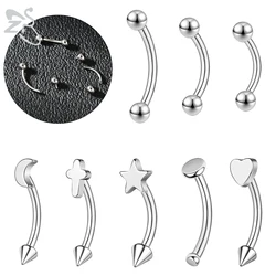 ZS 1PC 16G/18G Star Heart Cross Curved Barbell Eyebrow Ring Internally Threaded Eyebrow Piercing Cone Helix Earring Lip Piercing