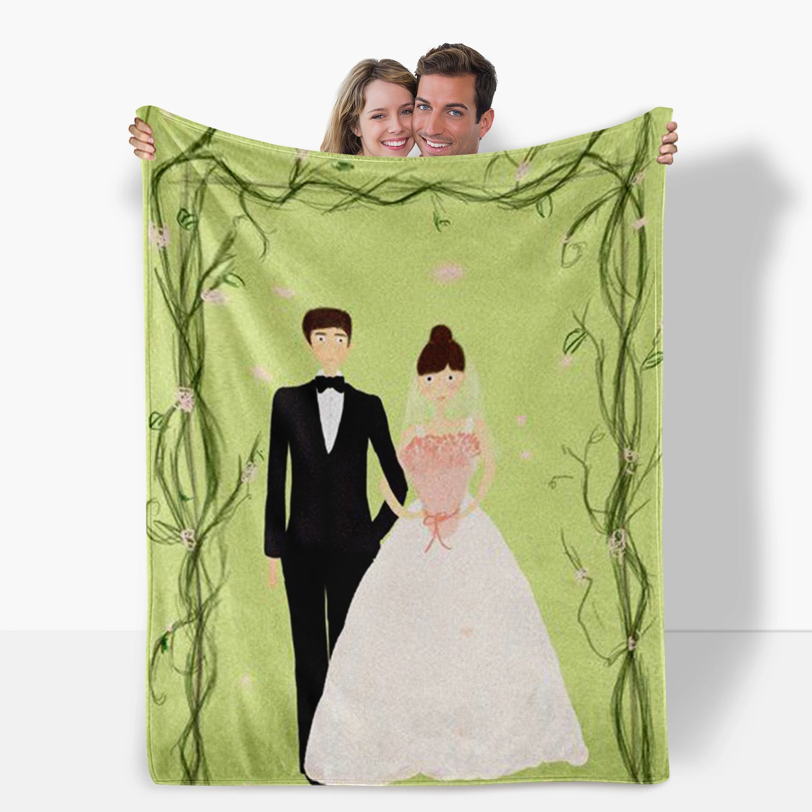 Lovely Cartoon Newlywed Couple Blanket Brings Joy And Warmth To Wedding Season Celebrations