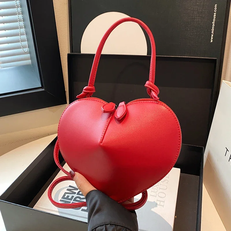 Pu Leather Women Handbags Cute Ladies Heart Shaped Shouder Bag Fashion Female Clutch Purse Knotted Crossbody Handbags Love Bag