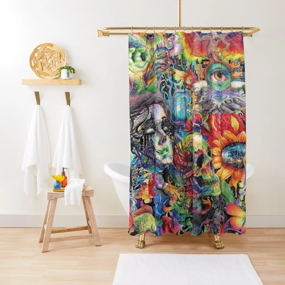 Trippy Collage Shower Curtain Transparent Bathroom Shower Bath Curtain