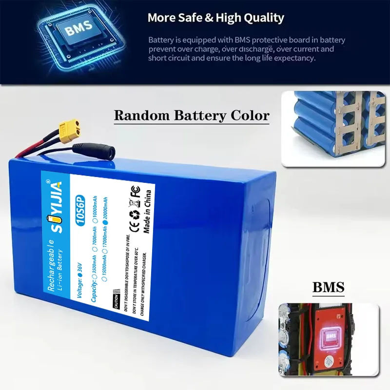 New 36V 20AH 10s6p Li-ion Battery Pack 42 20000mAh 1500W Electric Scooter and Bike Battery with Built-in 50A BMS+Charger