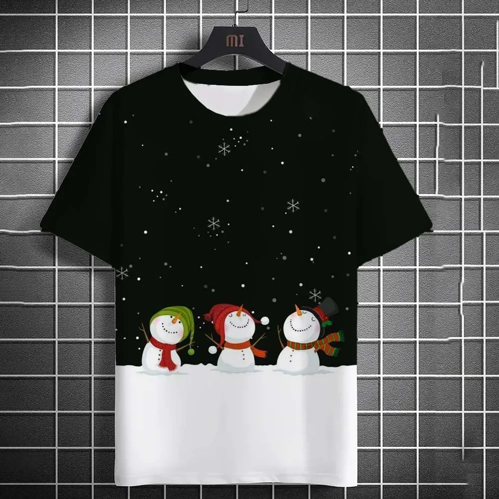 Funny Cartoon Christmas Elk Men's T-shirts 3D Santa Claus Print Pattern Short Sleeve Tops Casual O-neck Loose Tee X'mas Clothing