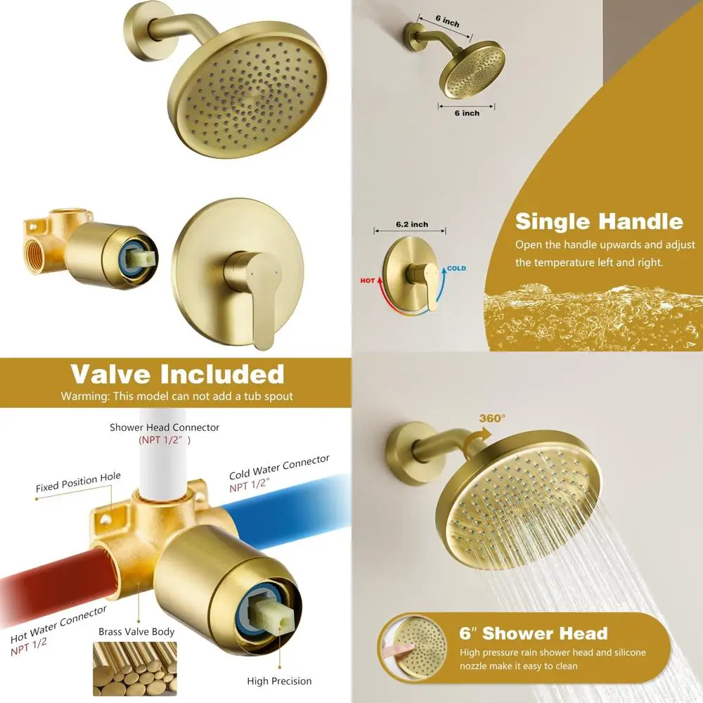 

Modern Single-Handle Shower Faucet Set with 6 Rainfall Shower Head and Handle, Contemporary Shower Trim Kit