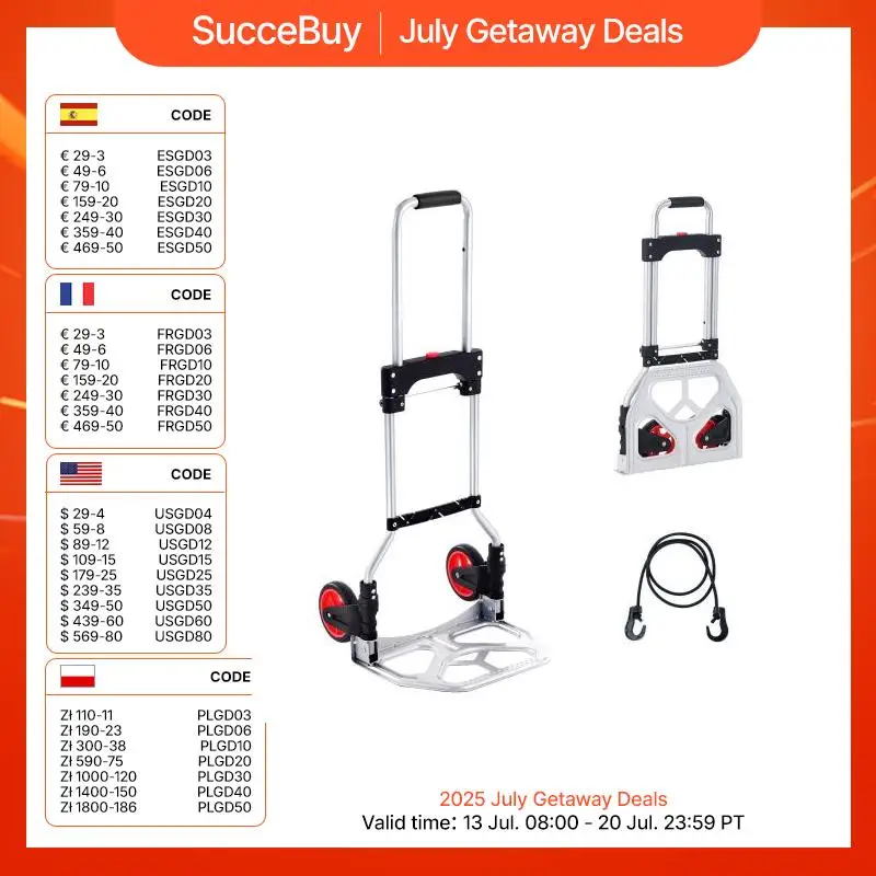 VEVOR Sackkarre Klappbar 80kg Transportkarre aus Aluminiumlegierung und Kunststoff Stapelkarre mit verstellbarem Griff 715-930mm Faltbarer Trolley inkl. Bindeseil kompakte Größe zum Verstauen