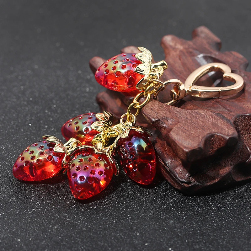 Ins Latest Simulation Strawberry Keychain Color Resin Fruit Jewelry Student Schoolbag Hanging Women
