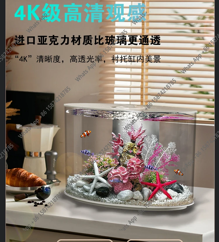 Sm Fish Tank Living Room 2025 New Water-free Self-circulation Desktop Ecological Small Fish Tank 50L Oval Landscaping Aquarium