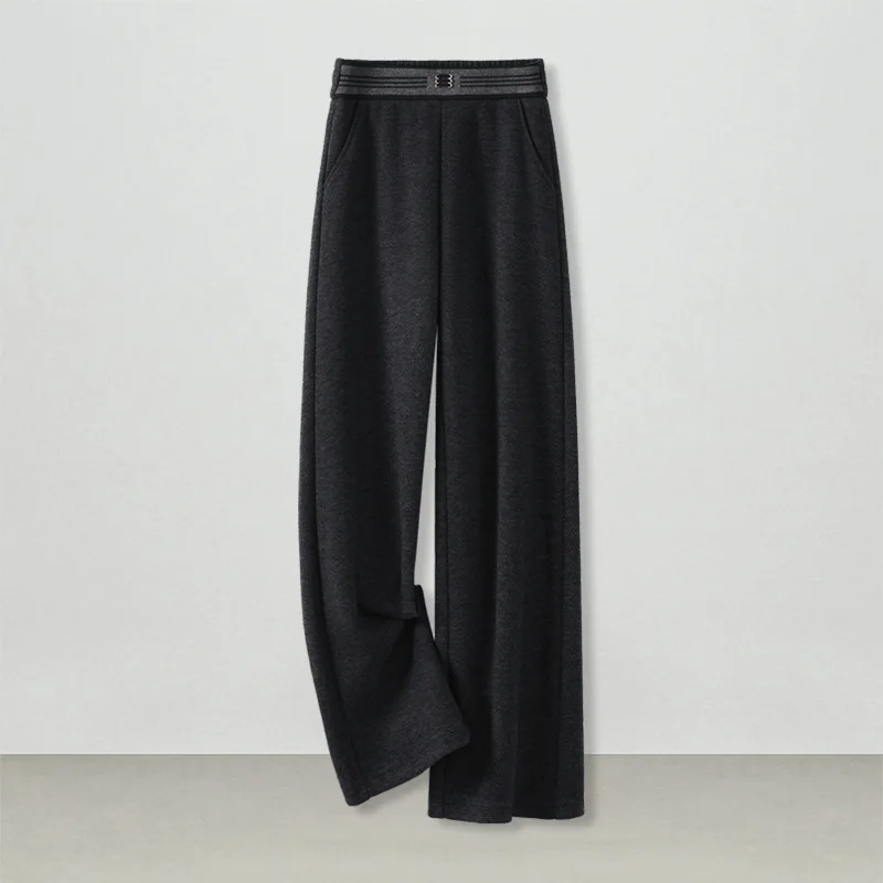 سراويل صوفية ضيقة مستقيمة للنساء والشتاء، أنيقة، تغطي الورك، فضفاضة، تنحيف، صغير الحجم، كاجوال