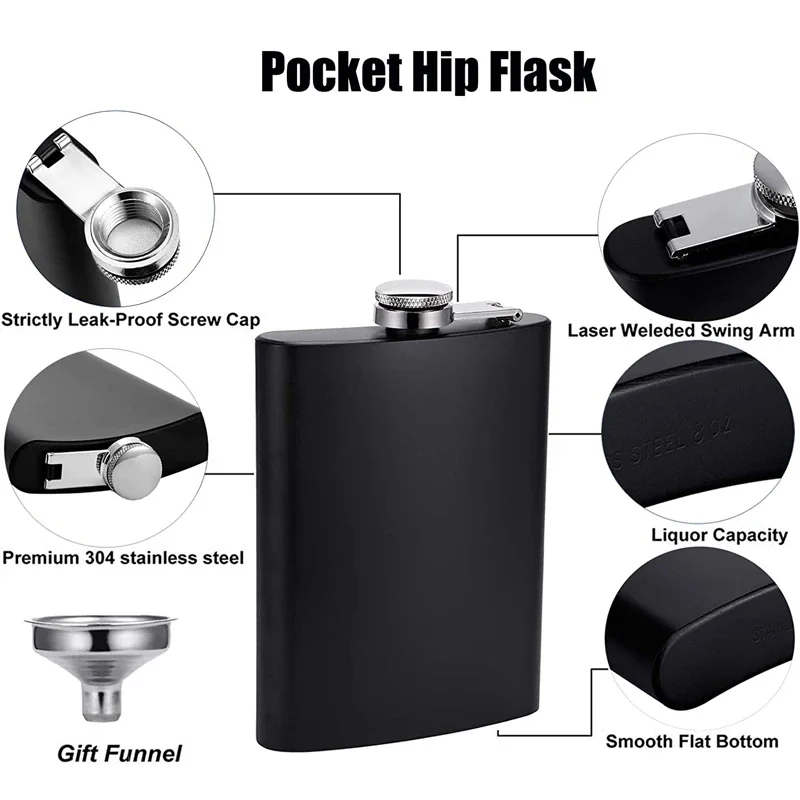 1-18Oz Stainless Steel Hip Flask Liquor Alcohol Whiskey Flask Cap Bottle Travel Liquid Container Accessory Portable Hip Flask