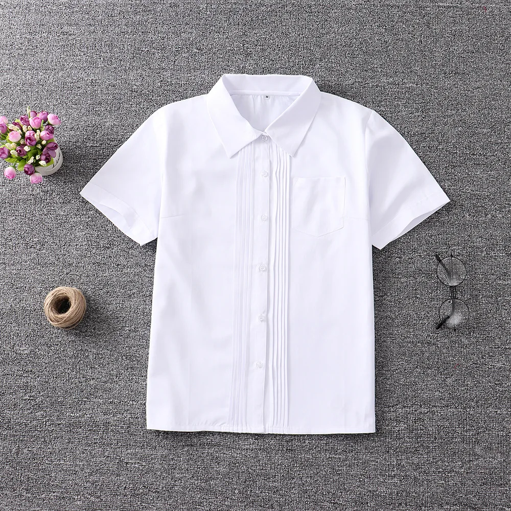 

Women JK white Shirt Japanese student girl Pointed collar front pleated shirt black blouse