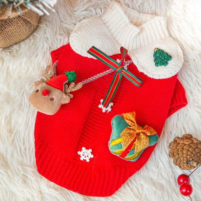 

Autumn/Winter Dog Snow Satchel Christmas Sweater Small And Medium-sized Dog New Year Festival Knitwear Pet Clothing