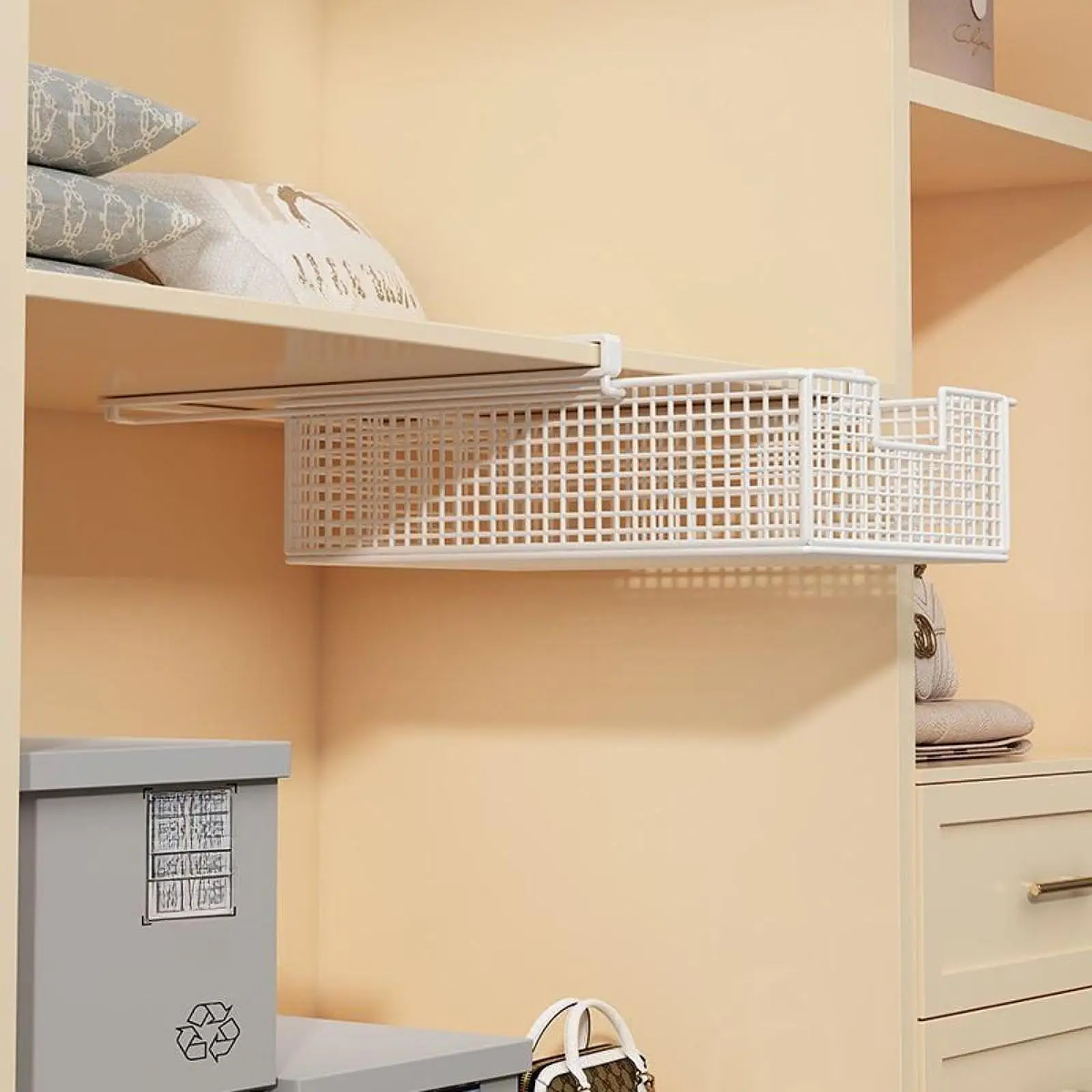 under Shelf Wire Basket, Hanging Pullout Drawer Basket Slide in Basket Organizer for Cabinet