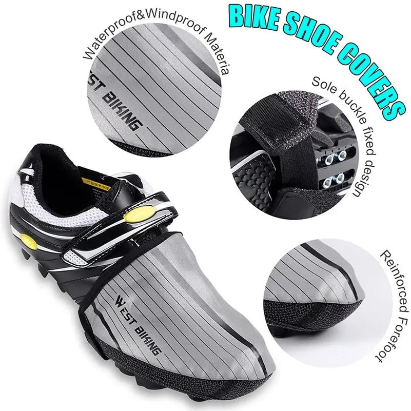 WEST BIKING-fundas reflectantes para zapatos de ciclismo, cubiertas impermeables y cálidas para zapatos de ciclismo, MTB y carretera