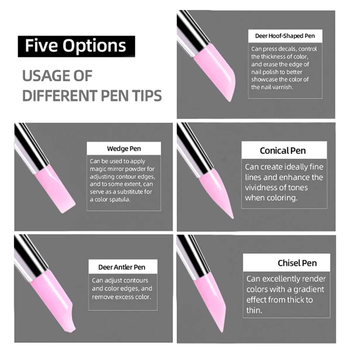 [BLACKFRIDAY]5Pcs Professional Silicone Nail Brush Set UV Gel Polish Pen, 3D Dotting Nail Art Design Pen DIY Manicure Tool White