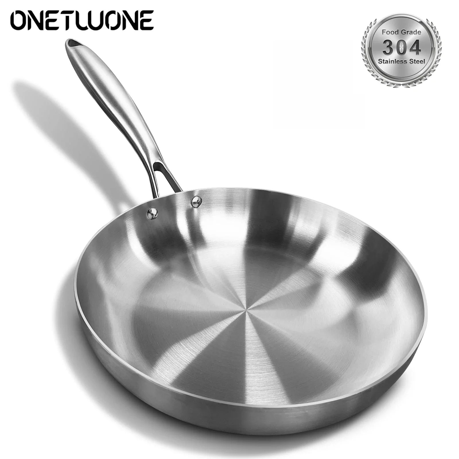 

304 Stainless Steel Frying Pan, NonStick Pan Fried Steak Pot Uncoated Kitchen Cookware For Gas Stove and Induction Cooker