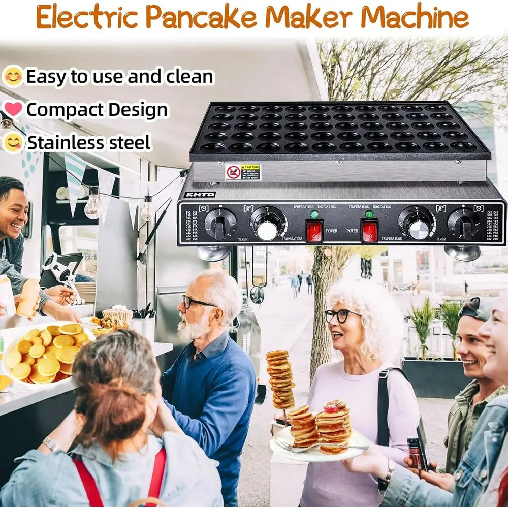Electric Nonstick Dutch Pancake Maker, 50PCS, 110V 1600W, Commercial Grade, 2 Tats & 2 Timers, Ideal for Home and Restaurant (12