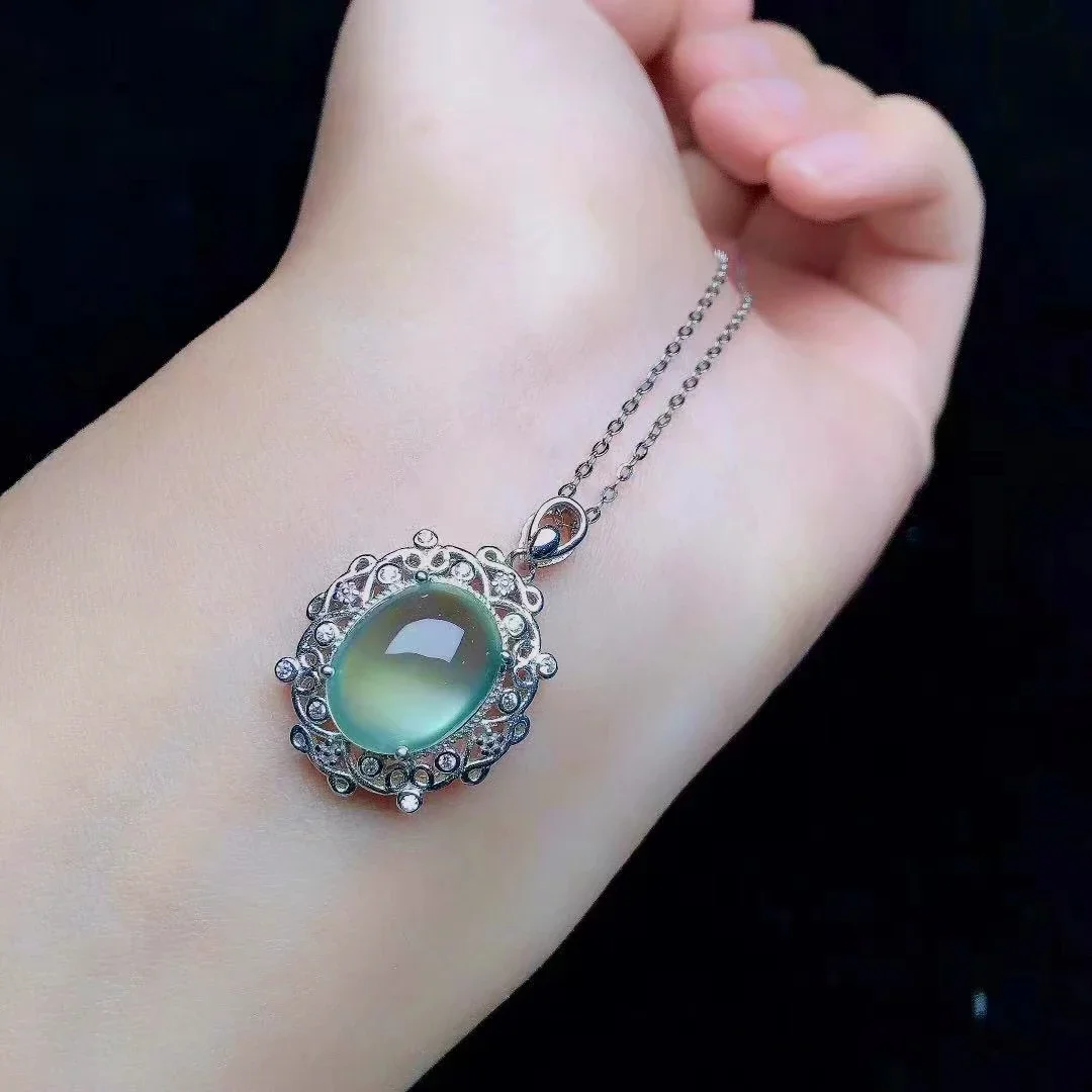 

Vintage Silver Prehnite Pendant 10mm*14mm Natural Prehnite Necklace Pendant 925 Sterling Silver Prehnite Jewelry