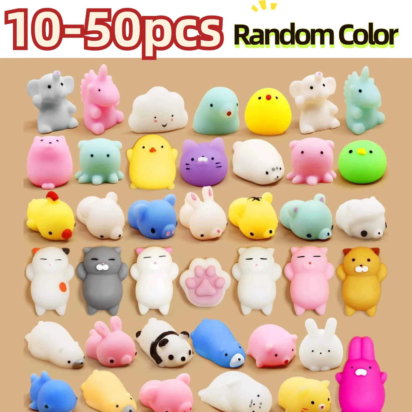 10-50PCS Mini Mochi Squishies Kawaii Cartoon Squishy Toys for Kids Stress Ball Squeeze Party Favors Stress Relief Toys for Kids