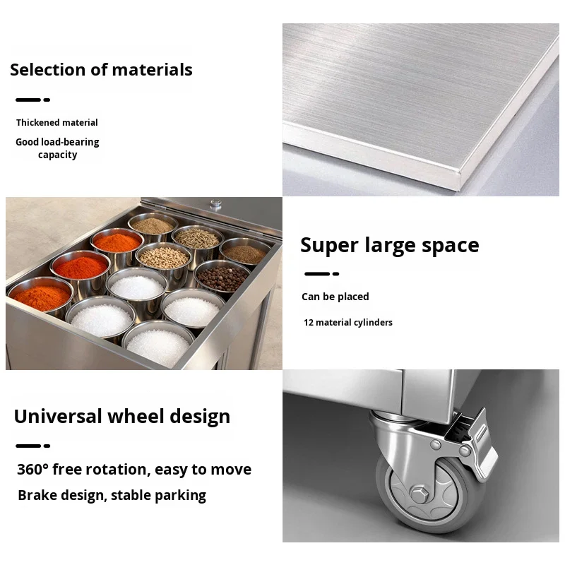 Stainless Steel Commercial Restaurant Kitchen Seasoning Cart with Wheels Movable Dining Cart Small Push Cart